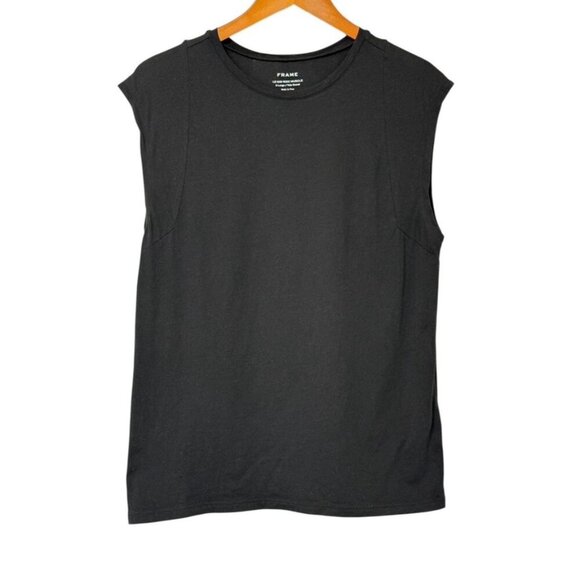 Frame Le Mid Rise Muscle T-Shirt Black Cap Sleeve 100% Cotton Women's Size XL - Picture 7 of 7